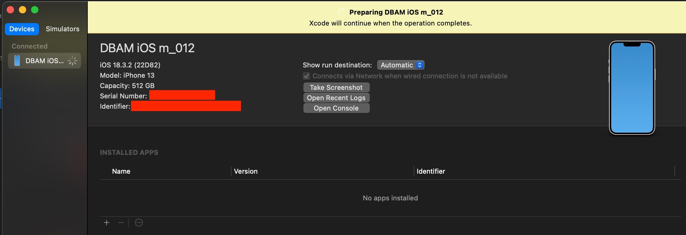 Xcode preparing device
