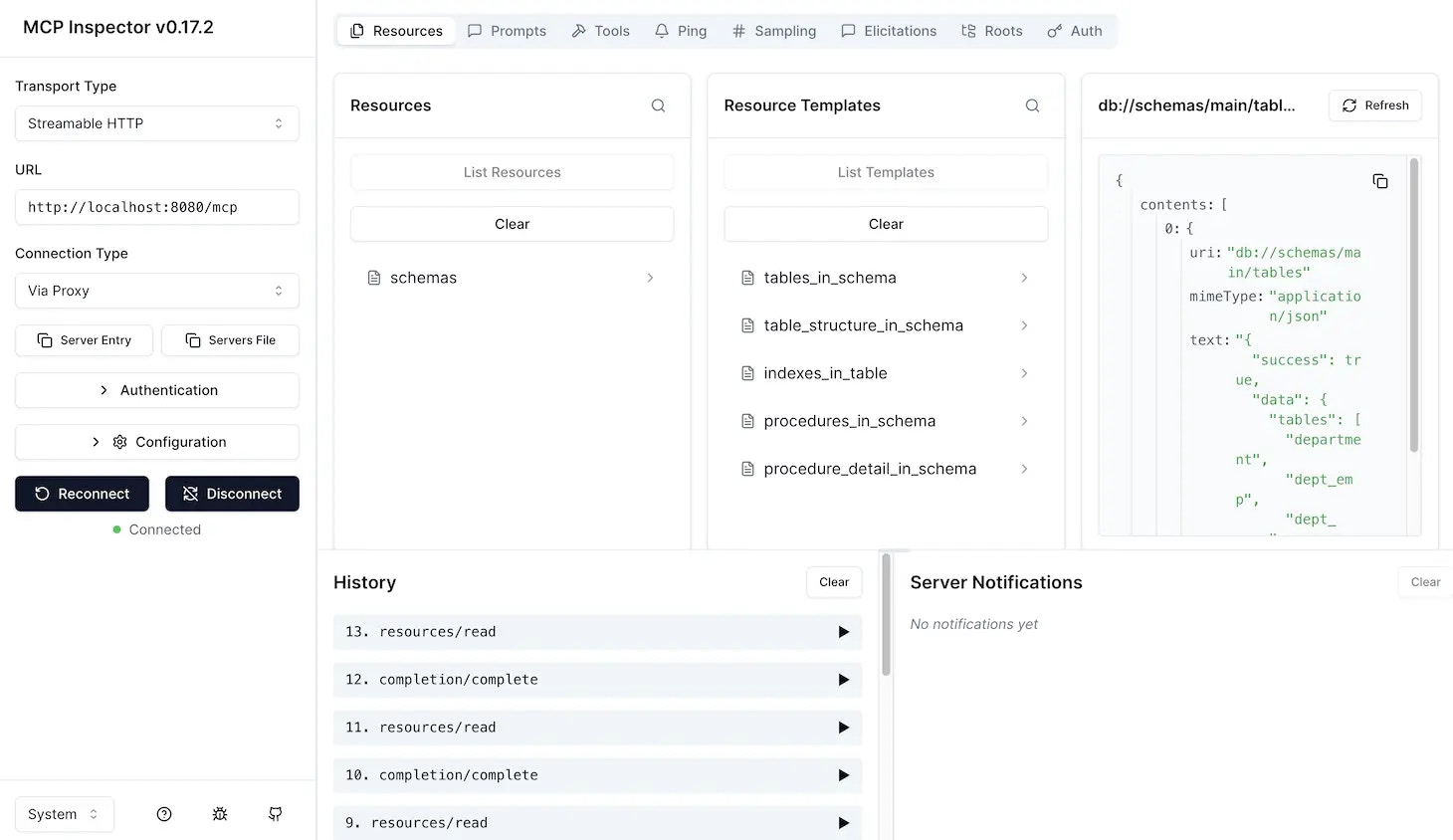 MCP Inspector with DBHub