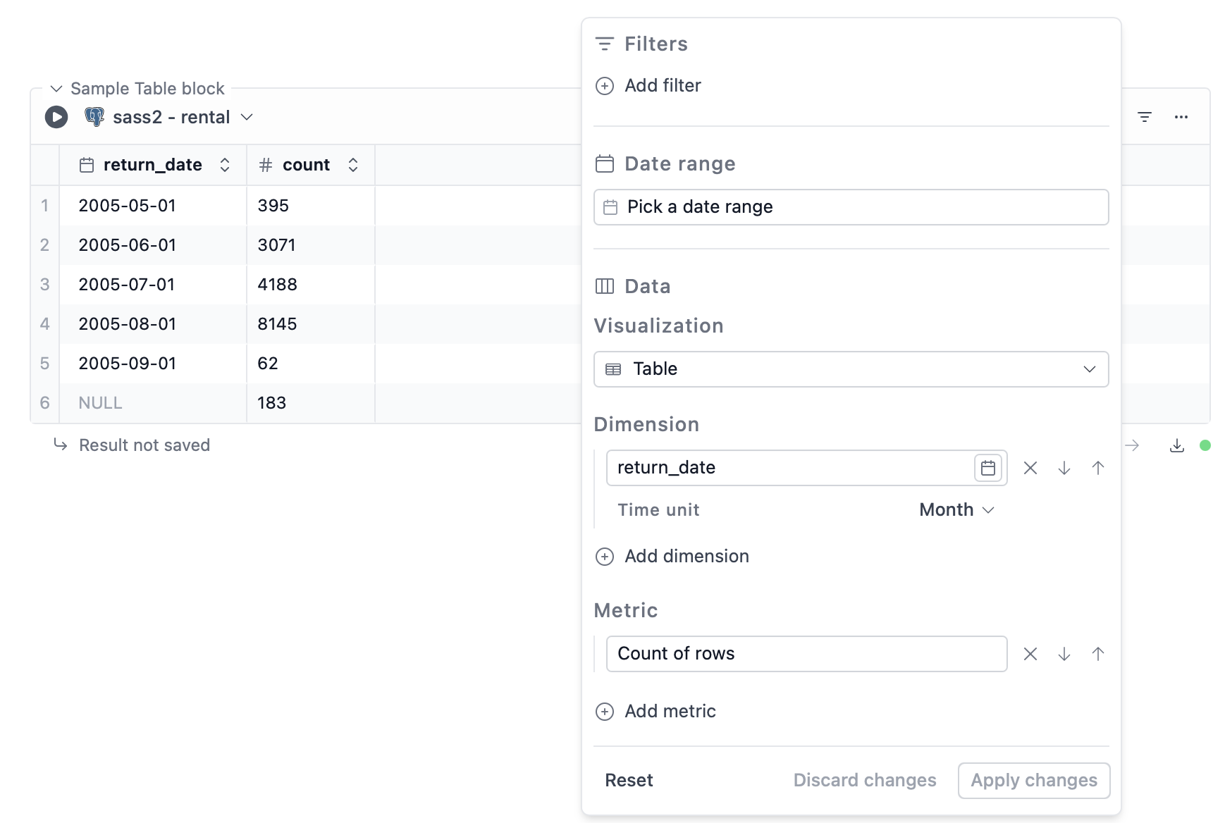 Table block config
