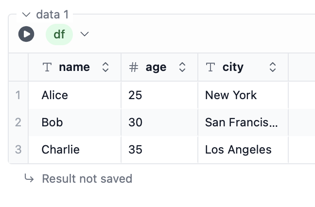 DataFrame as table source