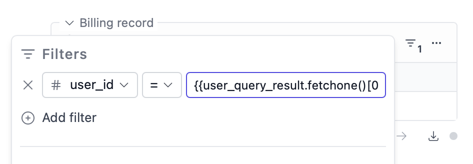Use query result in Table/Chart filter