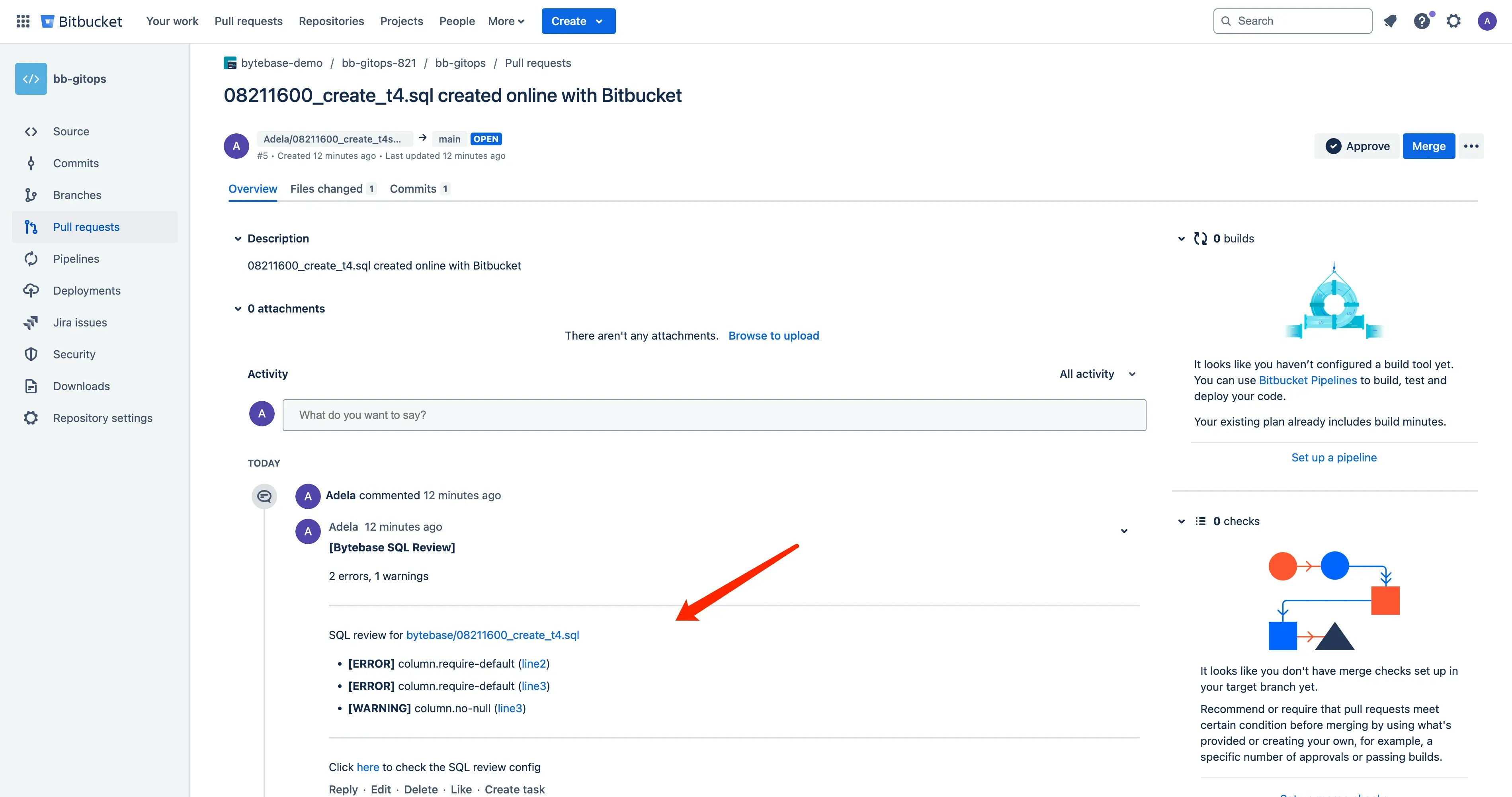 Bitbucket PR SQL Review