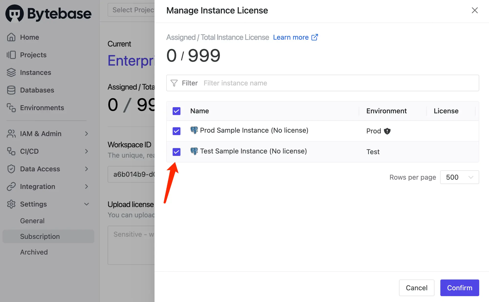 Select instances and confirm