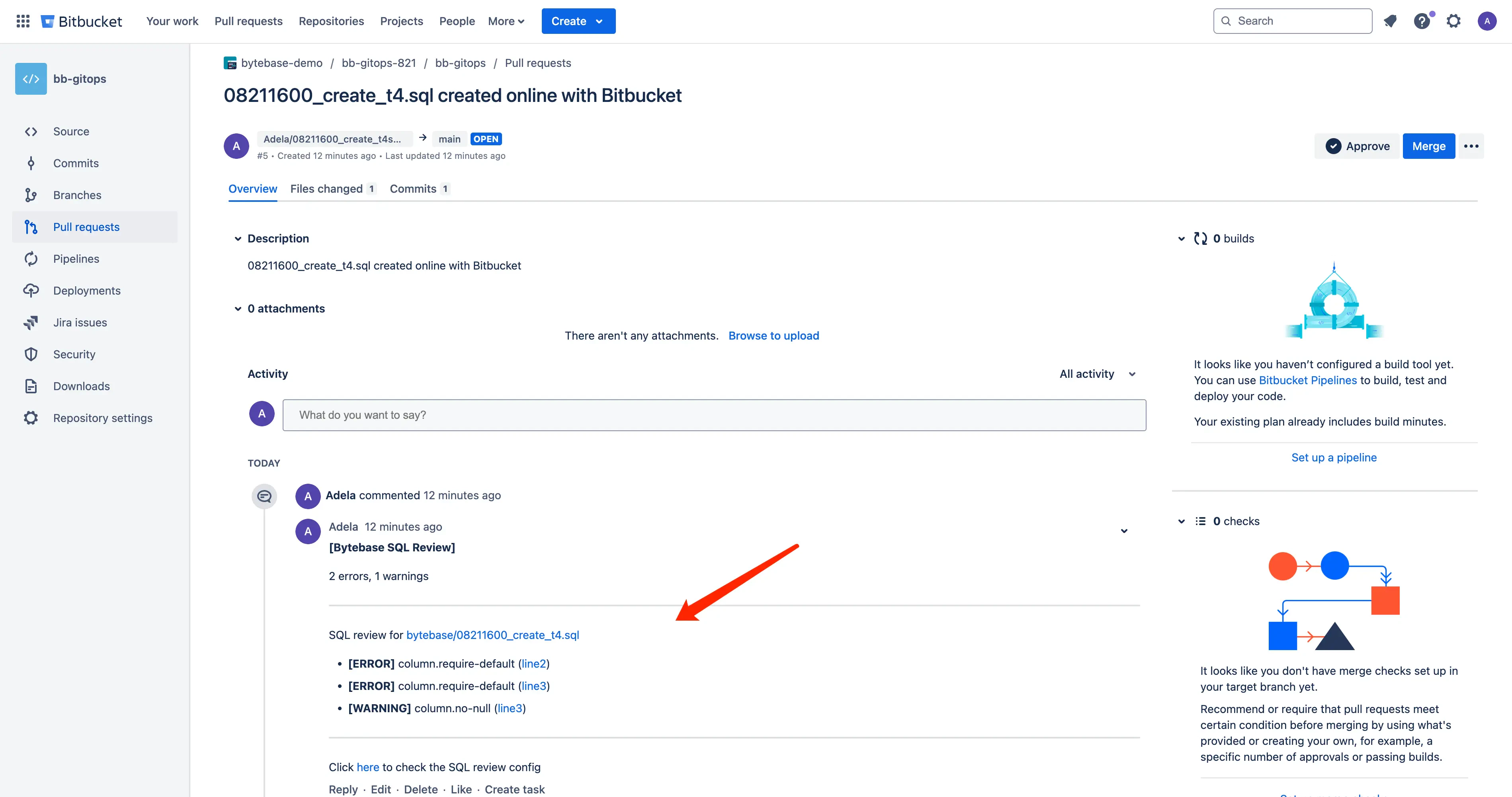 Bitbucket PR SQL Review