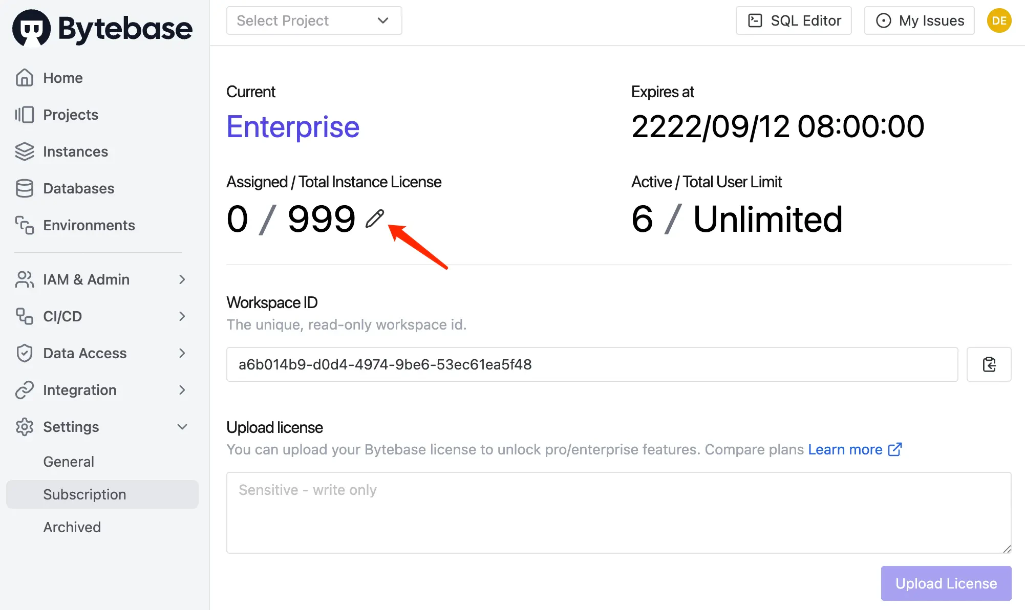 Open license drawer from subscription page
