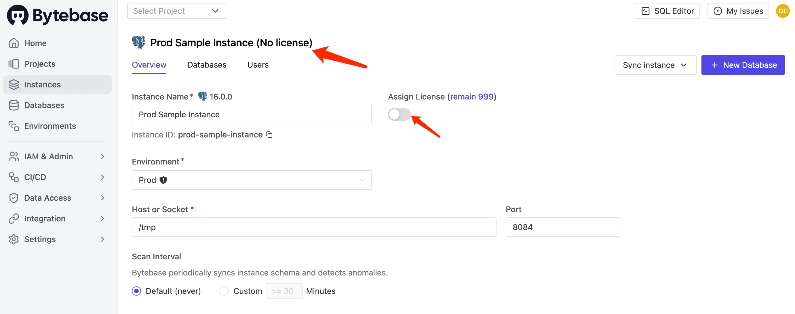 Assign license on instance page