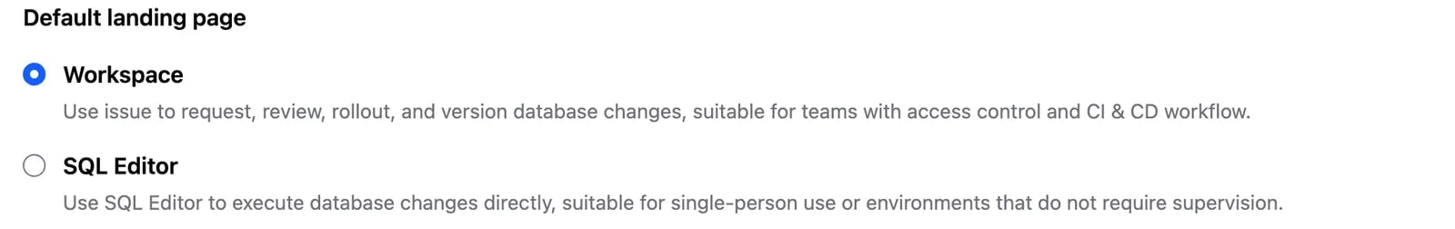 Default landing page setting
