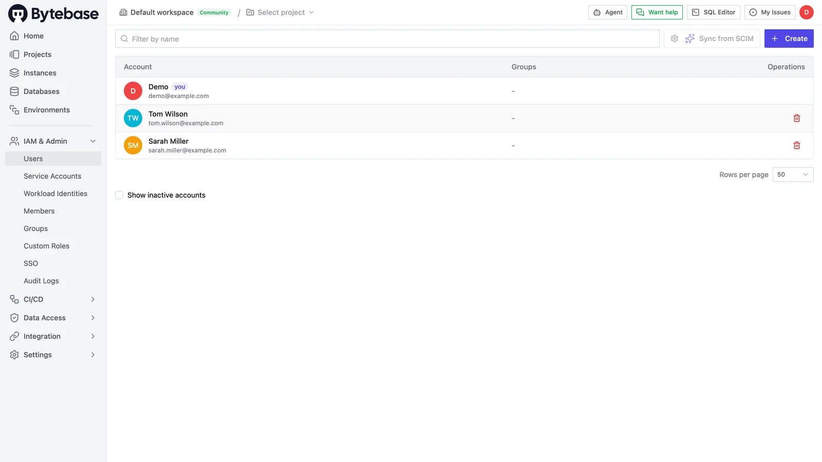 Manage users under IAM & Admin