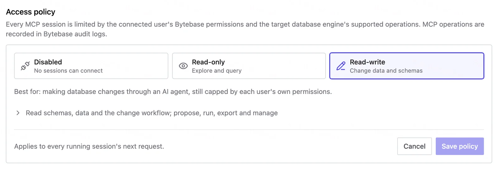 Access policy section in edit mode