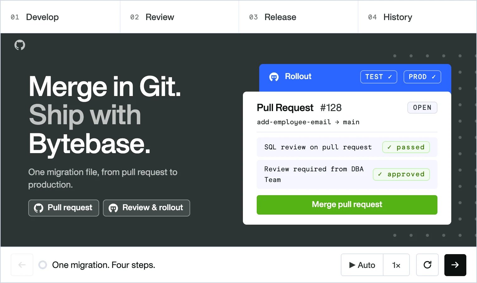 Bytebase GitOps interactive demo: Develop, Review, Release, History