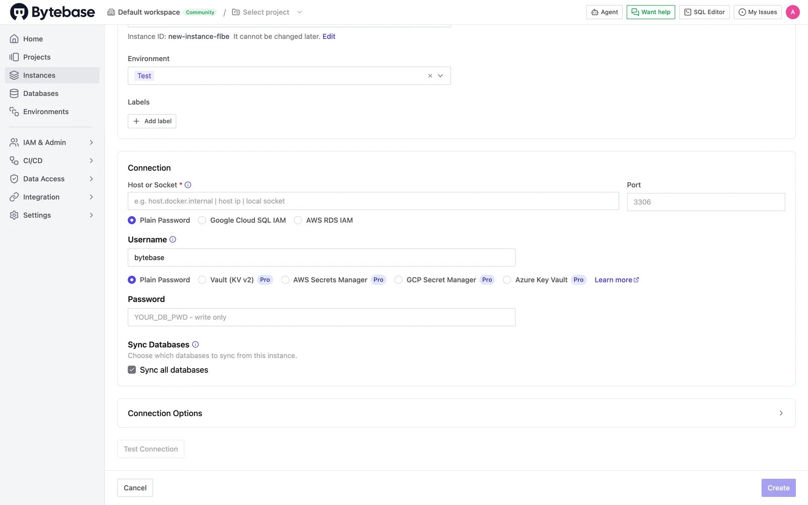 Configure the connection