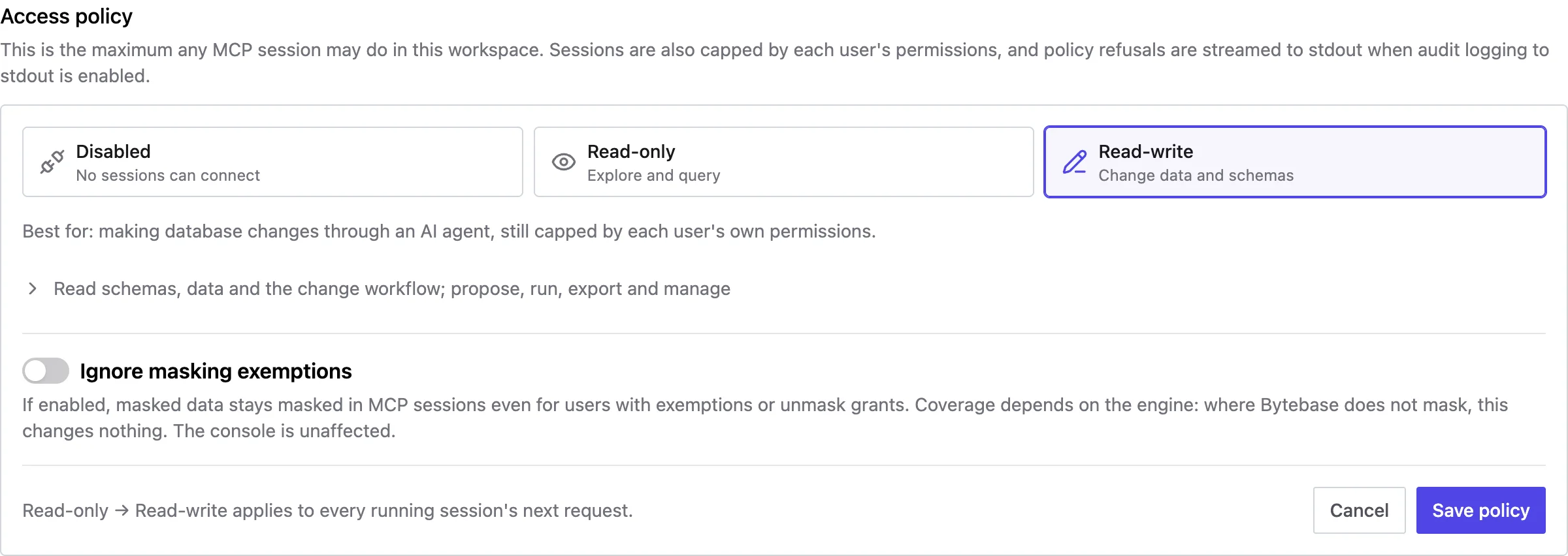 Access policy section in edit mode