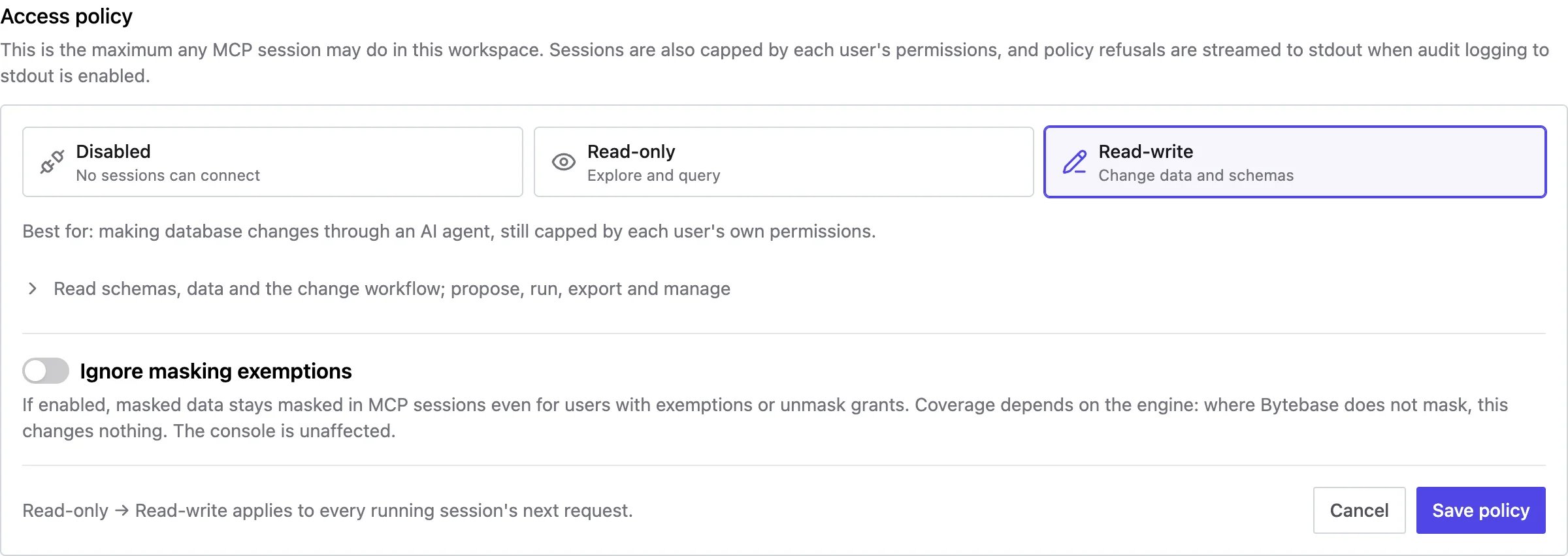 Access policy section in edit mode