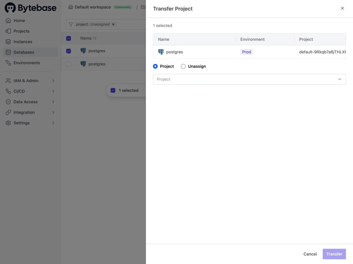 Transfer a database into the project
