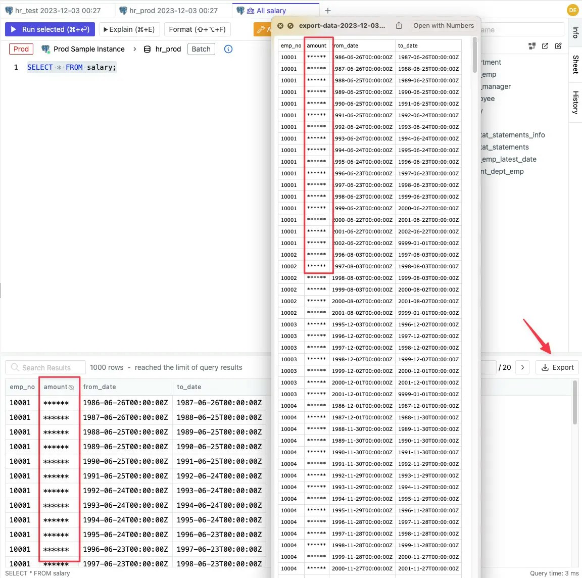 export data mask