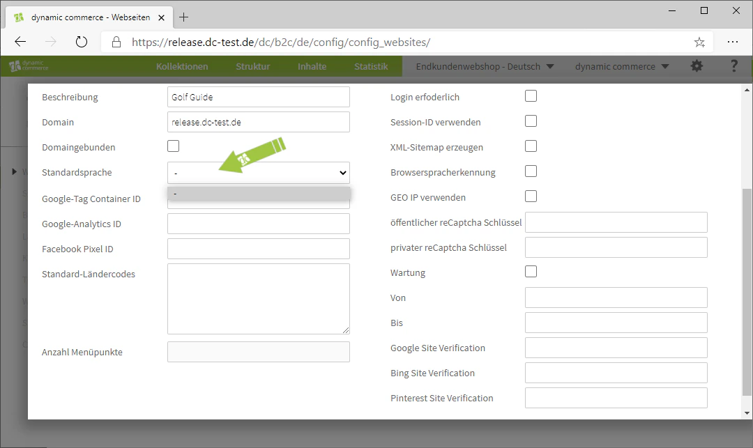 Drop-Down zur Auswahl der Standardsprache