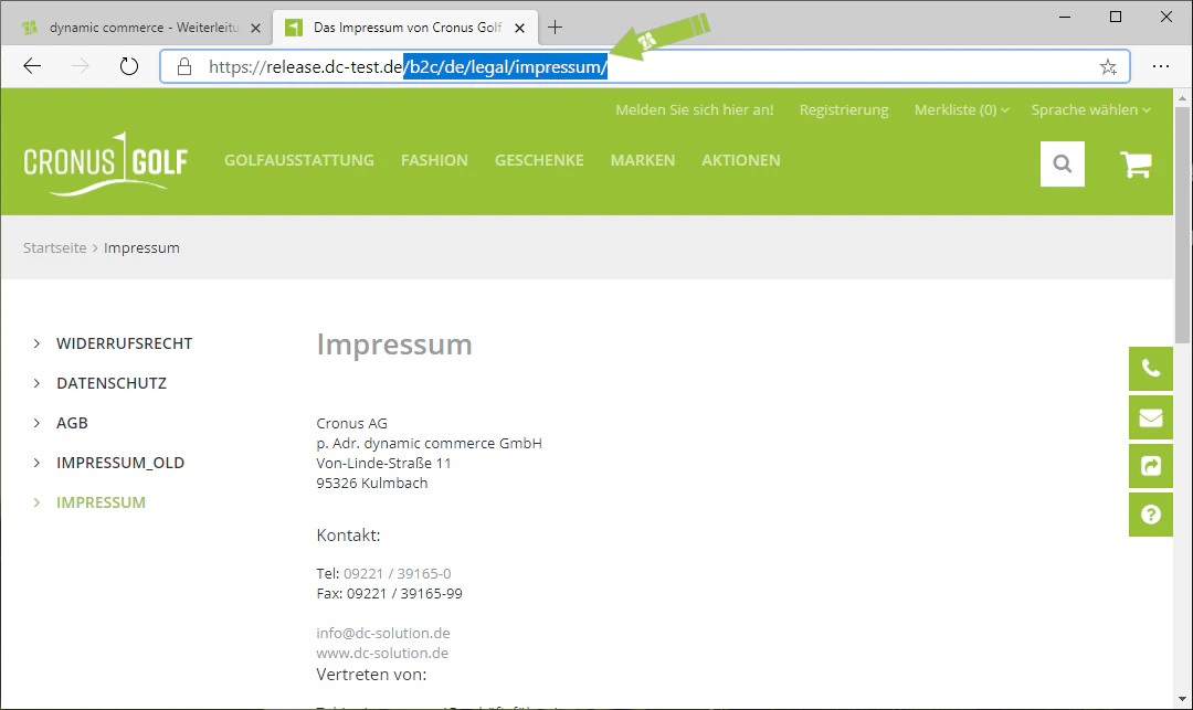 Neue URL aus dem neuen Impressum bestimmen