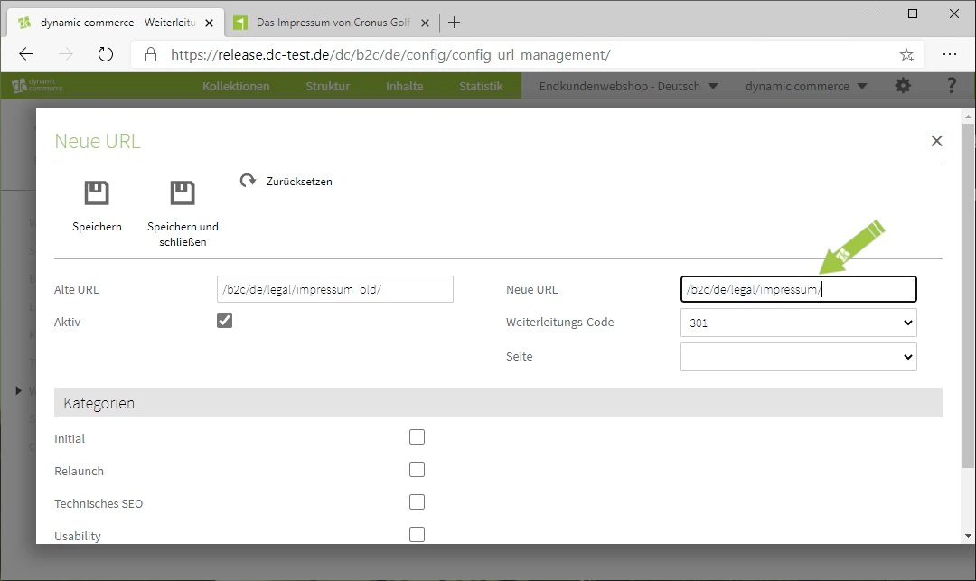 Neue URL in das Feld eingeben