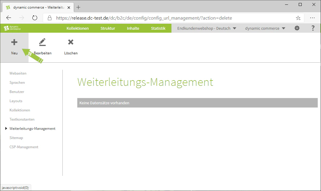Neue Weiterleitung über das Plus-Symbol erstellen