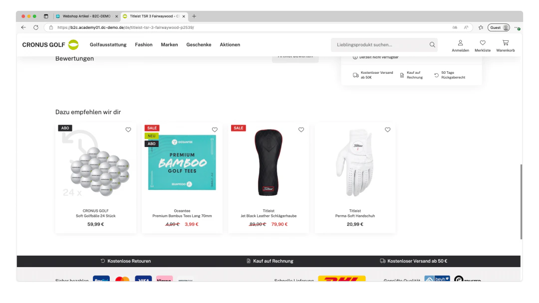 Matching items in the webshop frontend