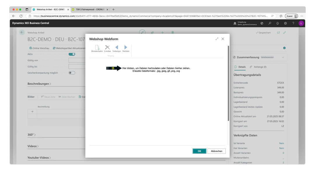 Upload images via web form