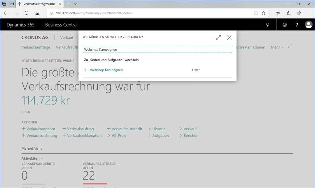 Webshop Kampagnen-Übersicht öffnen