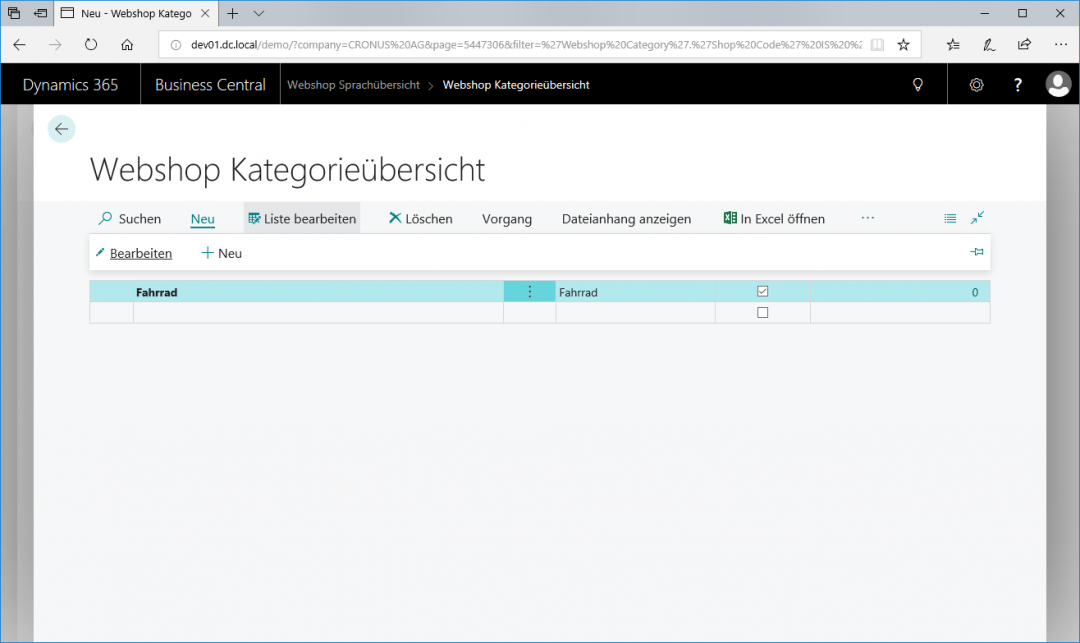 Kategorie 1.Ebene aktivieren