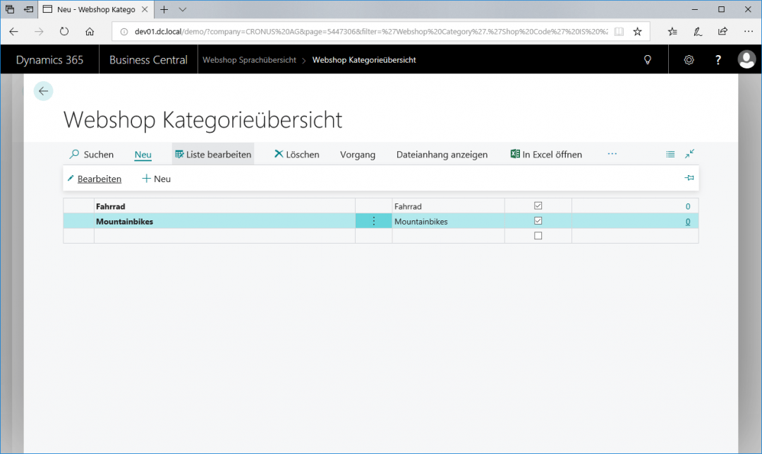 Kategorie 2. Ebene bearbeiten