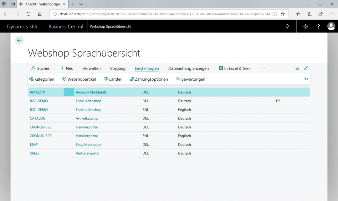 Webshop Kategorien öffnen