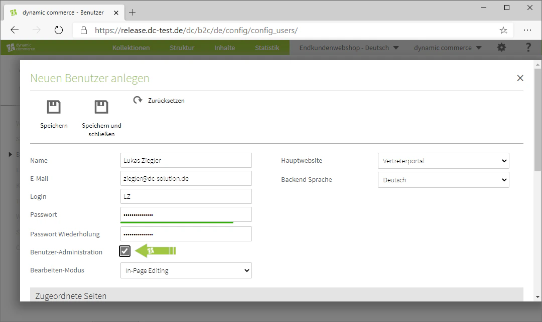 Check the box for user administration