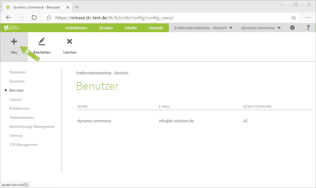 Create New User window