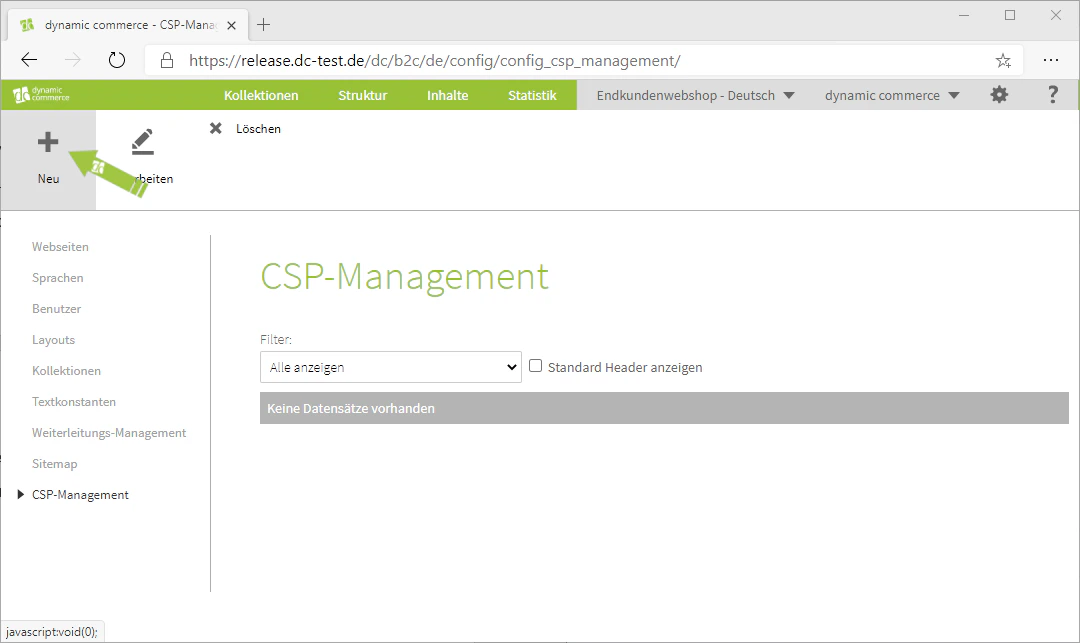 Fenster CSP Header anlegen
