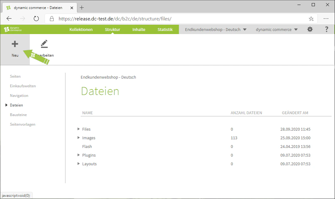 Dateibrowser über den Plus-Button öffnen