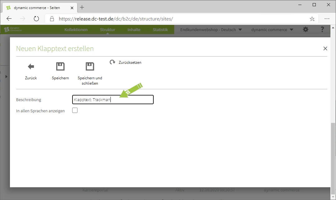 Beschreibung des Klapptextes pflegen