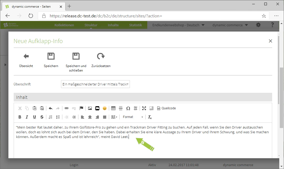 Text der Aufklapp-Info im Editor pflegen