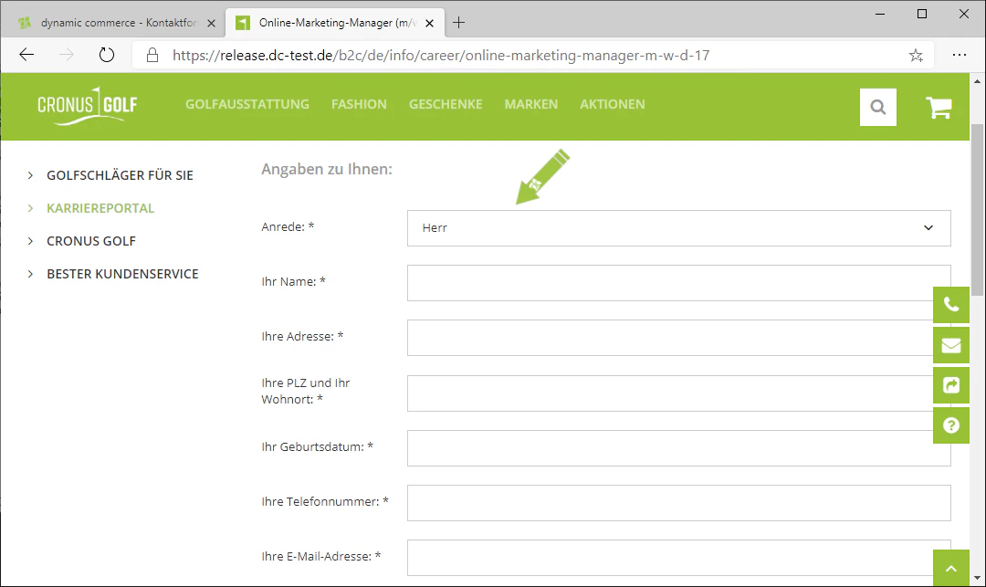 Further example of a contact form