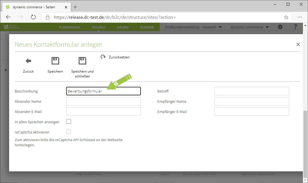 Description of the contact form