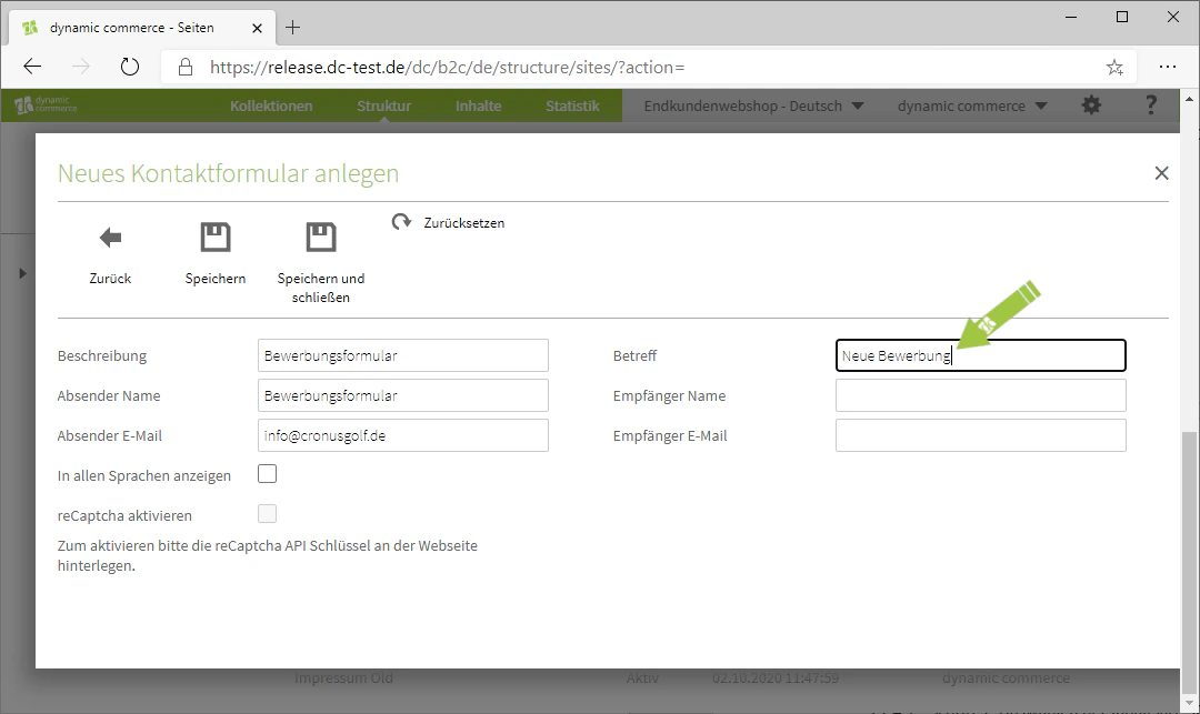 Define subject for the contact form