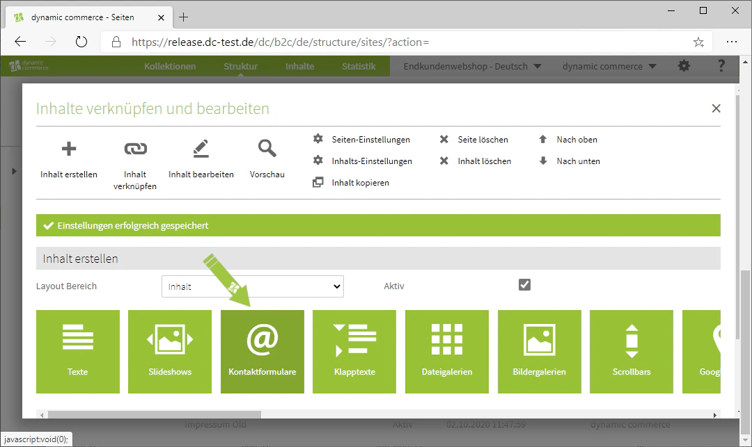 Selecting the Contact Forms content type