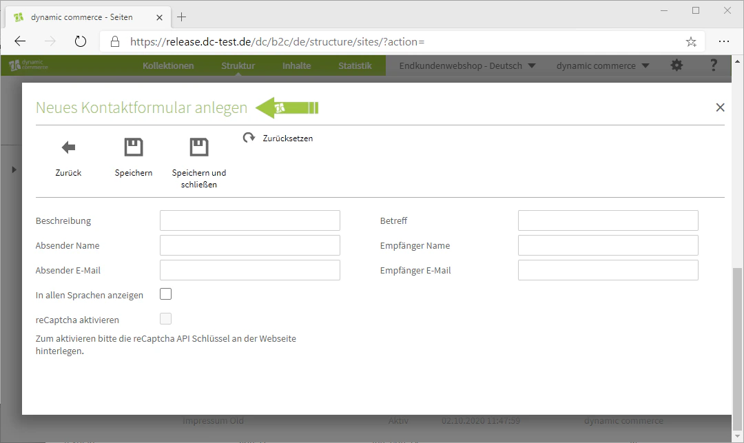 Create New Contact Form window