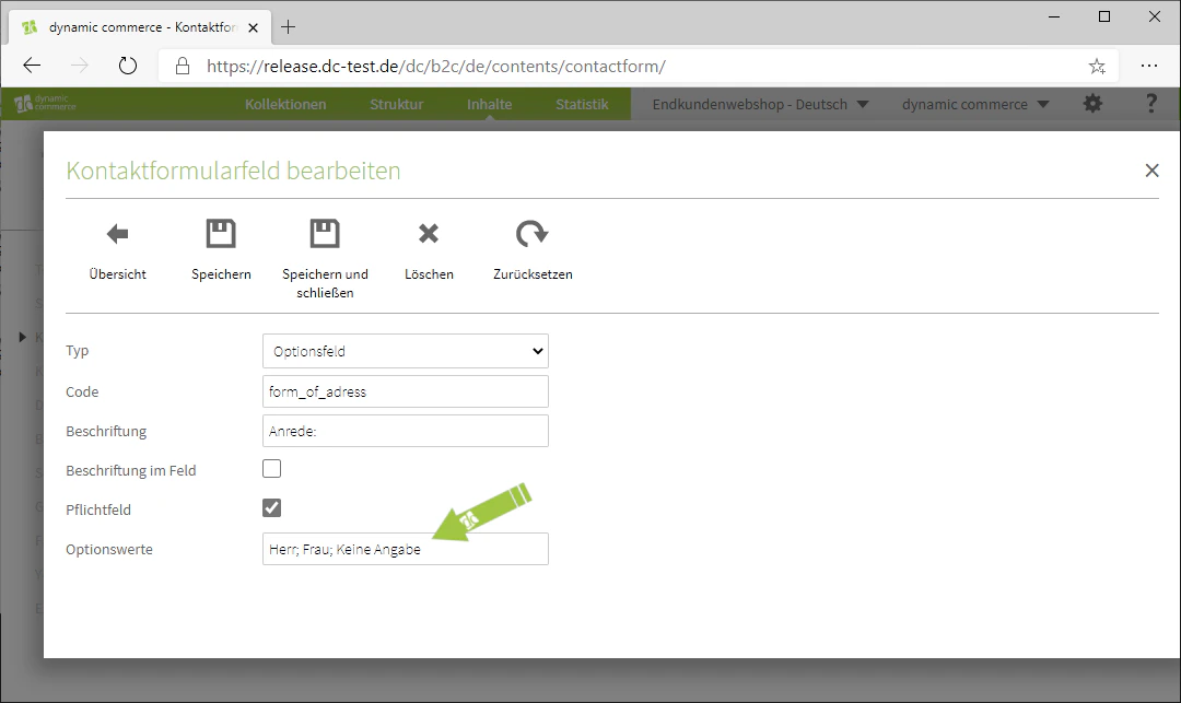 Maintain option values for an option field