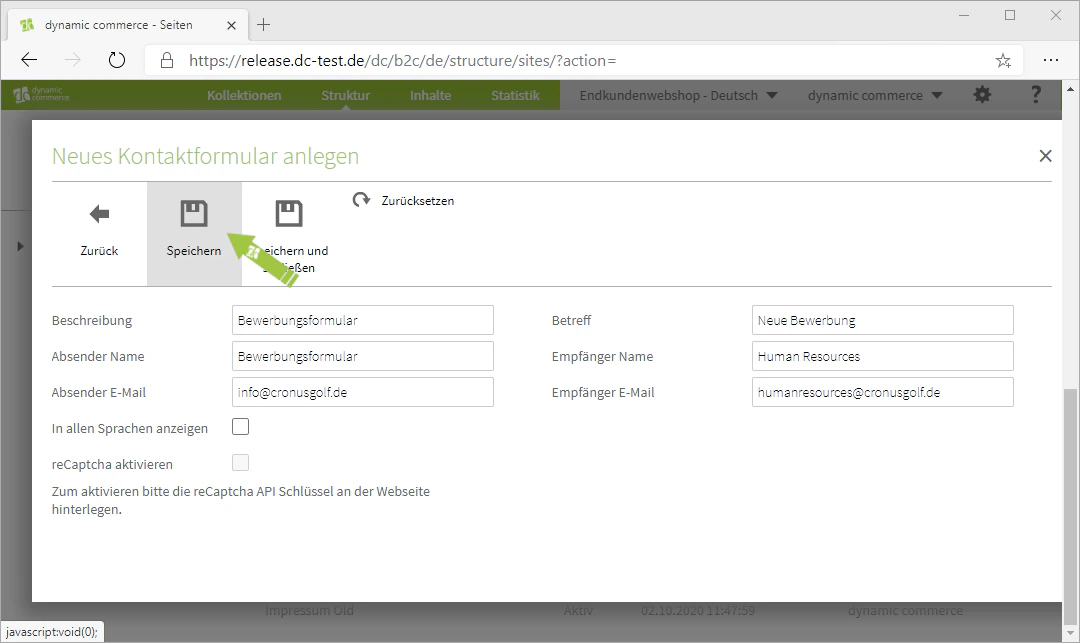 Save contact form