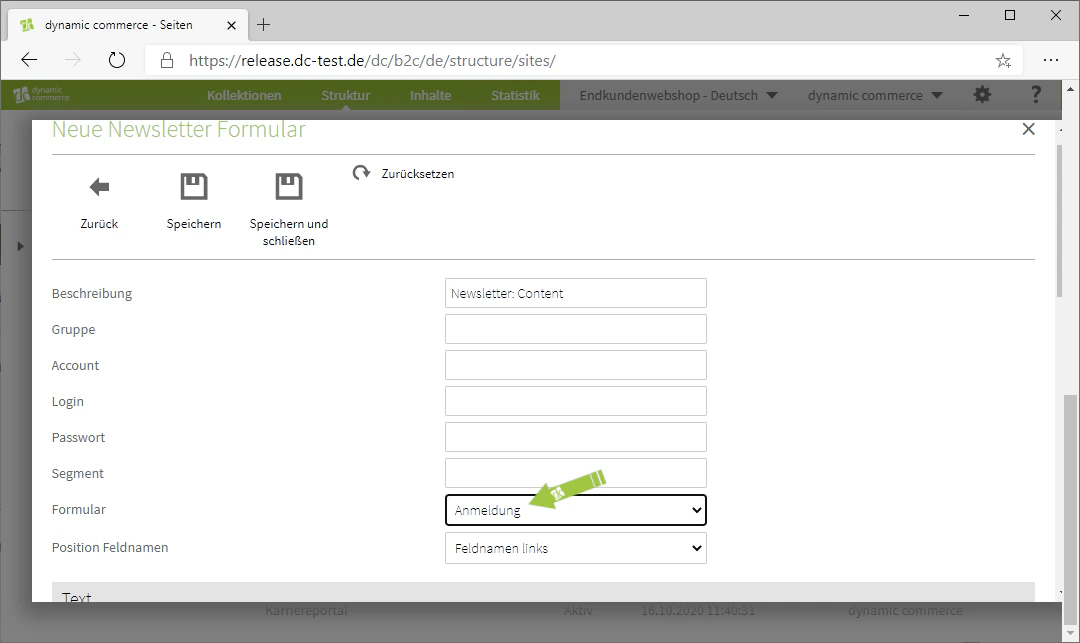 Selection of available form types