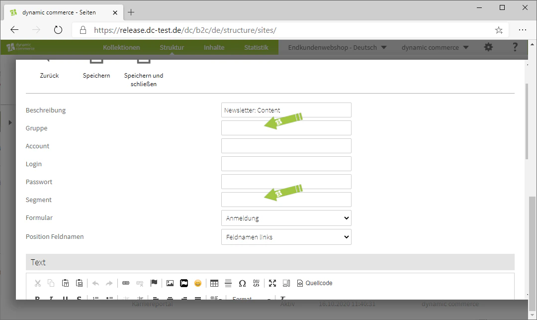 Define group and segment for the newsletter sign-up