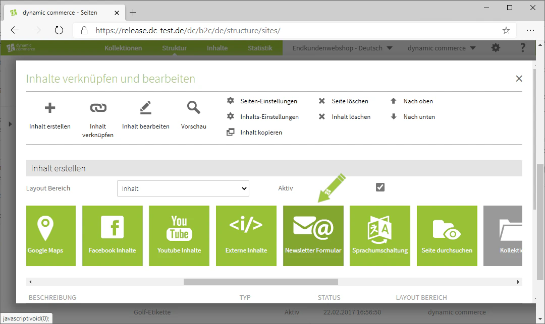 Select the Newsletter Form module when creating content