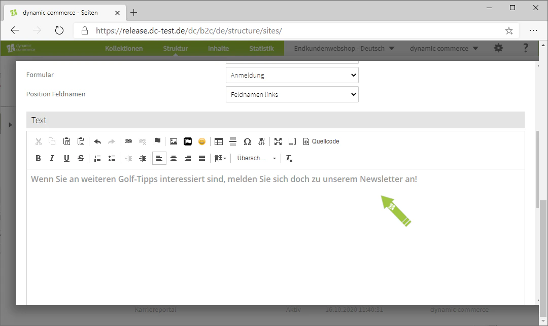 Text editor for maintaining the form text