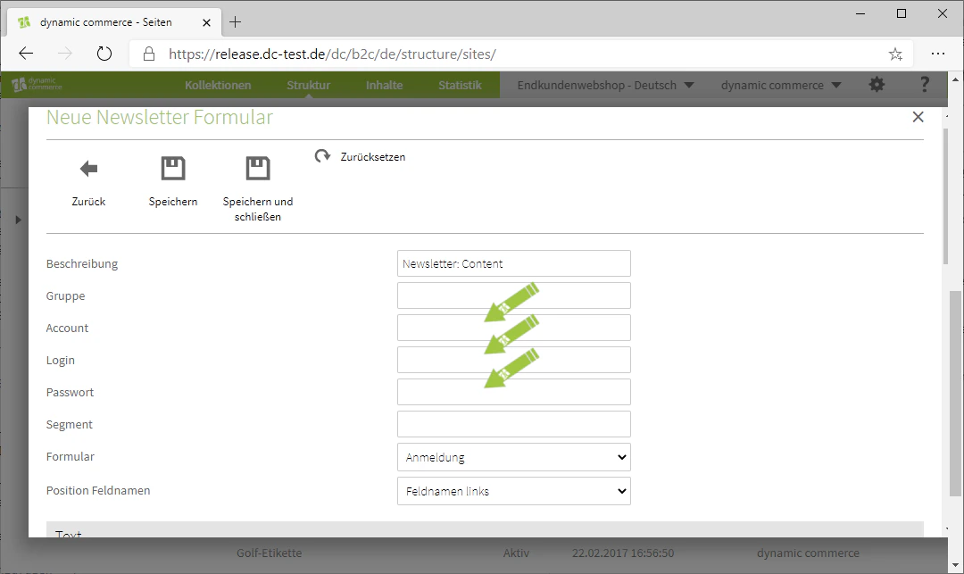 Enter CleverReach credentials for the newsletter form
