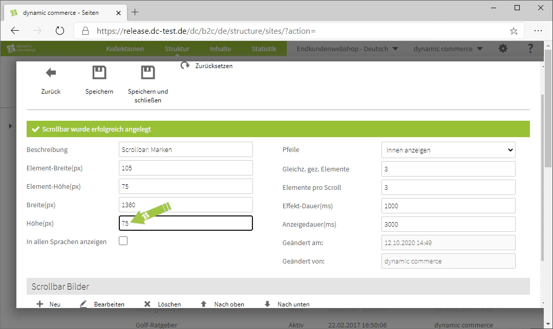 Set the height of the scrollbar