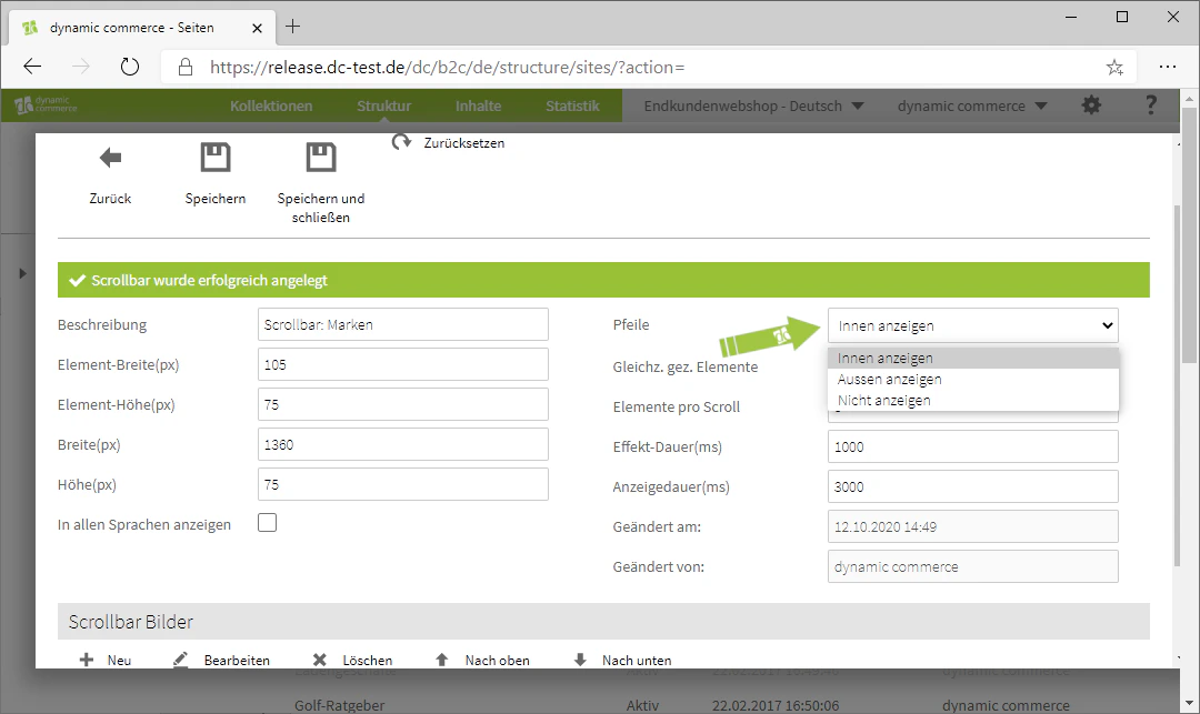 Display arrows on the scrollbar