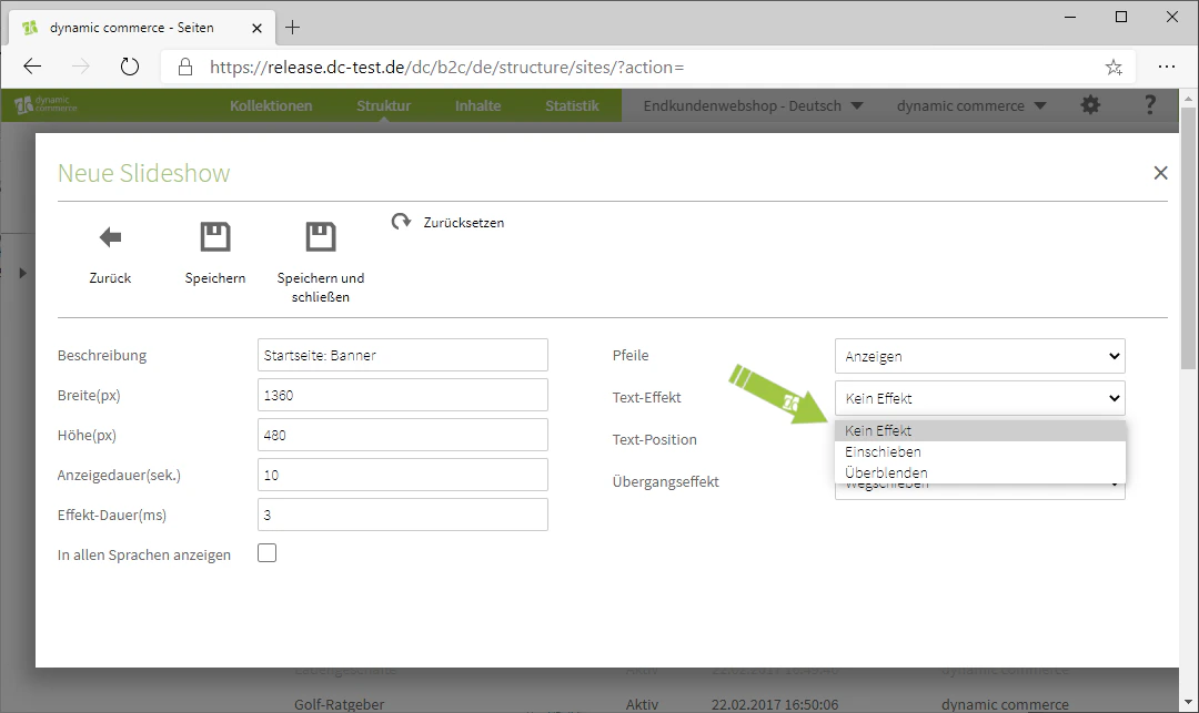 Select text transition effect